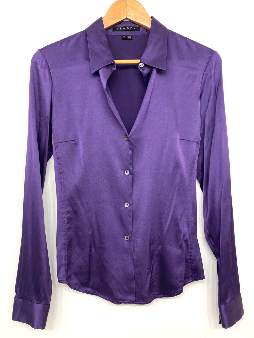 Theory Heidi B Silk Button Front Shirt Purple Blouse M